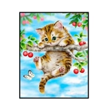 Симпатичная животная бриллиантовая живопись 2022 Новый вишневый кот 5D паста бриллиант -кросс -стежк детская комната спальня Простой бриллиант