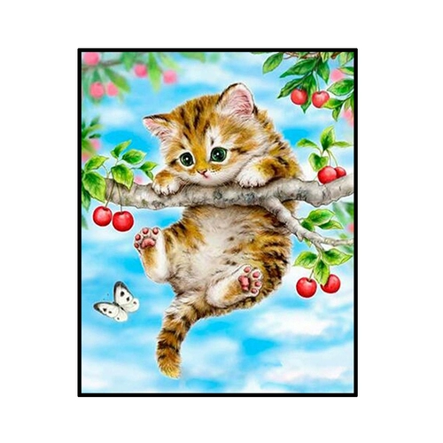 Симпатичная животная бриллиантовая живопись 2022 Новый вишневый кот 5D паста бриллиант -кросс -стежк детская комната спальня Простой бриллиант