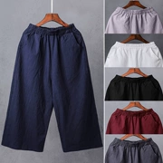 2018 mùa hè bông và vải lanh cắt quần nữ chất béo mm kích thước lớn thường cao eo thẳng quần lỏng linen rộng chân chín quần