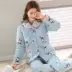 Pyjama mùa đông ba lớp dày flannel pyjama mùa thu và mùa đông ấm áp lông cừu san hô áo khoác quilted áo khoác dịch vụ nhà