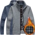 Mùa thu và mùa đông nam đan áo len cộng với nhung dày ấm áo khoác nam thanh niên áo len dây kéo đứng cổ áo loose shirt