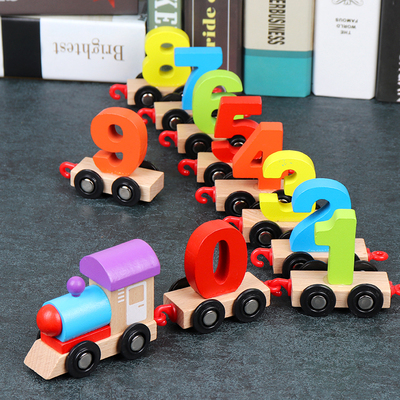 gỗ kỹ thuật số cô gái mini-xe lửa và chàng trai 1-2-3-4-6 năm lực lượng câu đố bé già trẻ em lắp ráp các khối đồ chơi xây dựng Đồ chơi bằng gỗ
