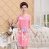 Mùa hè bông lụa phụ nữ nightdress bông bông kích thước lớn đồ ngủ trung niên bông lụa mẹ ăn mặc trang phục dịch vụ nhà đồ ngủ xuyên thấu Đêm đầm