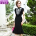 梦 Váy thêu lưới đen mùa hè Gió Hepburn mỏng manh trong phần dài của váy đuôi cá váy phổ biến - Sản phẩm HOT váy bầu Sản phẩm HOT