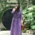 Nian Jiangnan Zen Womens Purple Purple Áo choàng Retro Váy rộng Kích thước lớn Áo choàng cổ chữ V - Váy dài