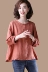Quần áo hàng hóa ban đầu kích thước lớn văn học đơn giản ramie dài tay áo thun áo sơ mi của phụ nữ mùa thu mới lỏng áo sơ mi giản dị