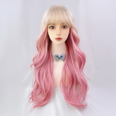 taobao agent Water Dance European and American wigs, long curly curly gold powder, dyeing dyeing gradient big wave color lolita Lolita full set