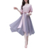 2018 mùa hè mới Hàn Quốc phiên bản của mỏng một vai sọc đèn lồng tay áo phần dài không thường xuyên giả hai mảnh váy 	váy nhún phần eo	 Váy eo cao