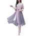 2018 mùa hè mới Hàn Quốc phiên bản của mỏng một vai sọc đèn lồng tay áo phần dài không thường xuyên giả hai mảnh váy Váy eo cao