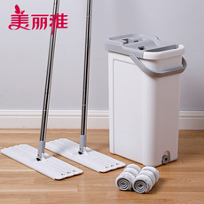 Нуля шваброй 美丽雅洗刷刷双鱼平板拖把2支拖把带桶家用免手洗墩布大号刮水拖