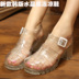 Hàn Quốc phiên bản của giày thạch nữ dép mùa hè tinh thể trong suốt không trượt không thấm nước mưa khởi động nhựa Roman Bao Đầu cao gót dày với Rainshoes
