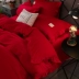 Mùa đông đỏ flannel bốn mảnh ấm áp lông cừu san hô ren chăn 1,5 ga trải giường 1,8m - Bộ đồ giường bốn mảnh Bộ đồ giường bốn mảnh