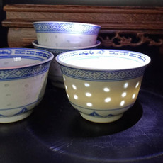 чашка 景德镇567厂货陶瓷 光明瓷厂青花玲珑西字盅 茶杯
