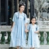 Cải thiện mùa hè hàng ngày Hanfu cha mẹ-con mặc mẹ và con gái trong phần dài trên váy voan 襦 襦 Trung Quốc phong cách váy ngực Qi - Trang phục dành cho cha mẹ và con bộ pijama cho gia đình 3 người Trang phục dành cho cha mẹ và con