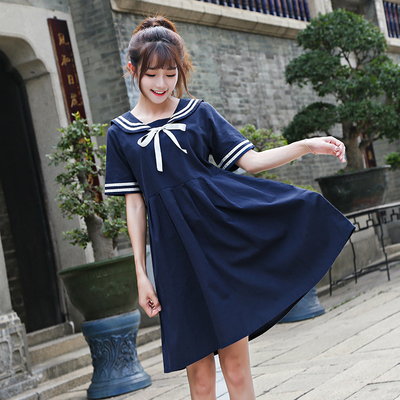8772实拍夏季学院海军风小清新短袖连衣裙学生水手服裙子夏装女装