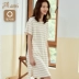 Top cửa hàng hàng đầu chính thức váy ngủ nữ mùa hè cotton dài phần rộng kích thước lớn phiên bản Hàn Quốc của dịch vụ cotton sọc mỏng - Đêm đầm