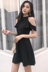 2018 mùa hè mới Hàn Quốc phiên bản của chic solid color hoang dã đứng cổ áo treo cổ strapless xù dress nữ midi váy 	váy siết eo Váy eo cao
