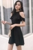 2018 mùa hè mới Hàn Quốc phiên bản của chic solid color hoang dã đứng cổ áo treo cổ strapless xù dress nữ midi váy Váy eo cao