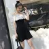 Mùa hè Hàn Quốc phiên bản của chic new slim slimming giản dị từ hoang dã cổ áo sóng điểm strapless Một từ váy váy nữ
