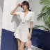 Mùa hè Hàn Quốc phiên bản của gió sang trọng V-cổ mỏng mỏng đơn ngực ngắn tay cao thắt lưng A-line váy đan đầm nữ A-Line Váy
