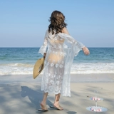 Кружевной кардиган, длинная одежда для защиты от солнца, белый купальник, пляжная куртка