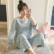 Bộ đồ ngủ dài tay nữ mùa hè cotton mỏng mùa hè Học sinh Hàn Quốc có thể mặc bộ đồ hai dây mùa xuân và mùa thu tại nhà - Nam giới