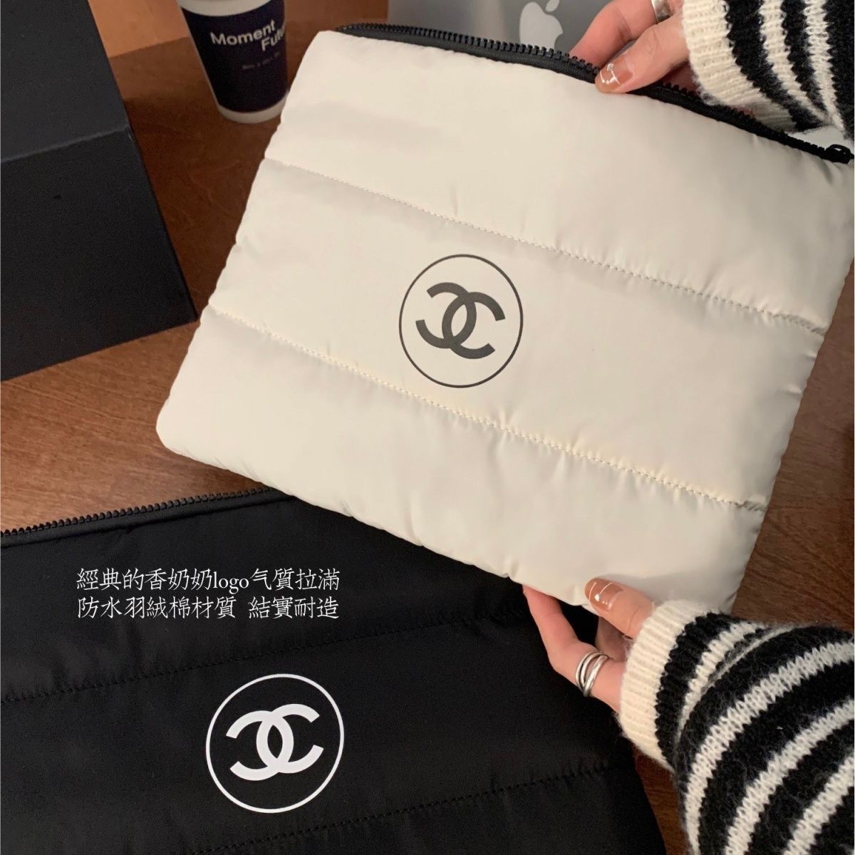 2023 new small fragrance down cotton cosmetic bag ~ storage bag wash bag large capacity mobile phone change portable hand