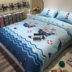 Cậu bé mùa xuân và mùa hè phim hoạt hình màu xanh cotton ba hoặc bốn bộ Địa Trung Hải quilt cover trẻ em sản phẩm giường cotton sheets 1.5 m giường Bộ đồ giường bốn mảnh