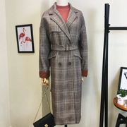 Áo khoác len kẻ sọc nữ dài phần thu đông 2014 phiên bản Hàn Quốc mới 2017 dày dặn dày phong cách thời trang áo khoác nữ - Trung bình và dài Coat