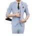 Hàn Quốc đơn ngực mỏng cổ áo tay áo bảy điểm phù hợp với nam phù hợp với nam Retro Dark Stripe Light Blue Blue Tay áo phù hợp với thủy triều - Suit phù hợp