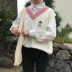 Mùa thu và mùa đông của phụ nữ sinh viên Hàn Quốc phù hợp với màu sắc V-Cổ loose hoang dã trái cây thêu dệt kim vest vest áo thun áo len áo khoác nữ de thương Áo vest