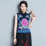 Mùa thu và mùa đông phụ nữ mới retro phong cách Trung Quốc gió thêu hoa màu sắc phù hợp với cổ áo vest kích thước lớn áo khoác nữ - Áo vest