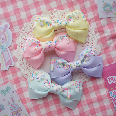 taobao agent Cute cream hairgrip with bow, Lolita style