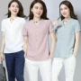 Áo thun cotton và vải lanh tay ngắn cho nữ 2019 hè mới che bụng đã mỏng mỏng size lớn trắng lanh top - Áo phông áo phông dài tay