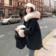 Áo khoác dáng dài nữ 2018 mùa đông phiên bản mới của Hàn Quốc có cổ rộng lông xù rộng cỡ lớn là áo dày mỏng thủy triều