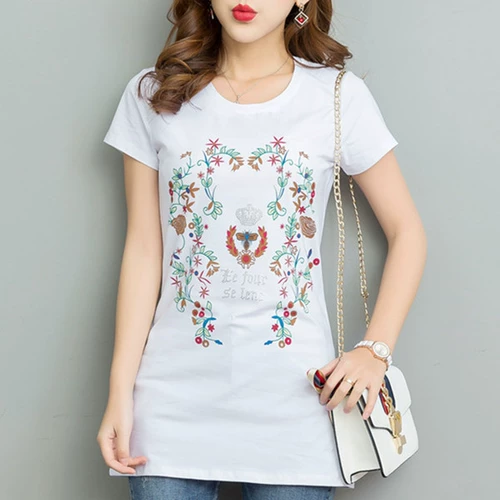 Хлопковая длинная базовая приятная телу футболка, короткий рукав, с рукавом, средней длины, большой размер