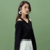 Fan Si Lanen quây áo voan nữ tay dài cổ chữ V rộng rãi Han Fan chic áo xuân 2018 mới quần áo công sở nữ Mùa xuân