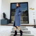 Áo len mùa thu đông dày nữ dài phiên bản Hàn Quốc 2018 mới áo khoác mỏng màu xanh lam phổ biến