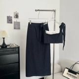 Летний комплект, короткая юбка в складку, длинная юбка, с акцентом на бедрах, городской стиль