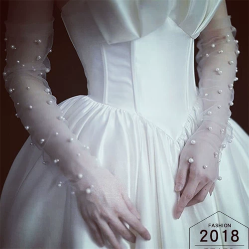 Белые перчатки для невесты, летний тонкий длинный консилер подходит для фотосессий из жемчуга