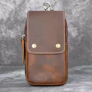 Retro Crazy Horse Leather Túi da dọc Túi điện thoại dành cho nam Công suất lớn Lớp đầu tiên Thắt lưng da Túi da Thắt lưng - Túi điện thoại