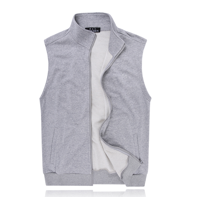 Grey [Stand Collar Vest]Vest male Spring and Autumn Thin pure cotton motion leisure time Big size Sleeveless Sweater waistcoat male Vest vest loose coat tide