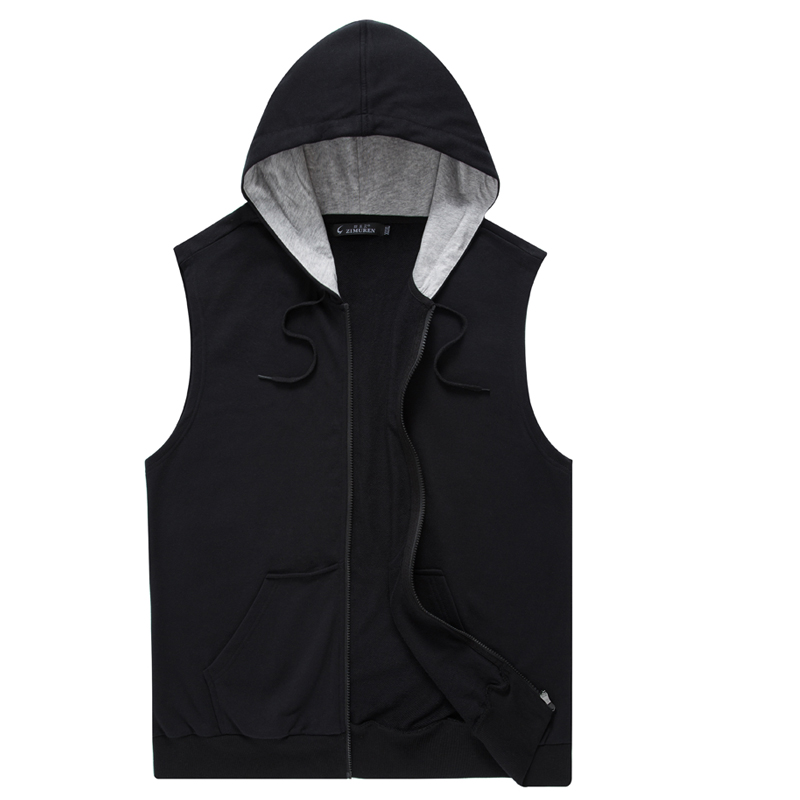 Black [Hooded Vest]Vest male Spring and Autumn Thin pure cotton motion leisure time Big size Sleeveless Sweater waistcoat male Vest vest loose coat tide