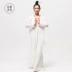 Nguyên bản của phụ nữ Zen váy trắng cổ tích khí chất văn học và nghệ thuật bất thường dài tay váy gai rộng và mỏng - Váy dài