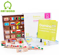 Tòa nhà domino nhận thức Dominos Du lịch vòng quanh thế giới Cờ quốc gia Trò chơi trẻ em Câu đố bằng gỗ Đồ chơi cờ vua - Khối xây dựng đồ chơi rút gỗ