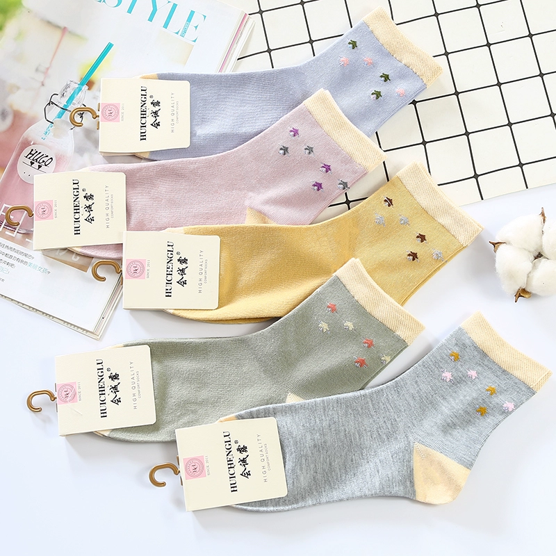 5 đôi vớ cô gái bán buôn cotton vớ vớ nữ vớ cotton cô gái dễ thương cotton hoạt hình ngọt ngào vớ sinh viên - Vớ sợi tre