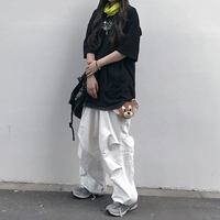 Белые летние тонкие штаны в стиле хип-хоп, коллекция 2021, свободный крой, высокая талия