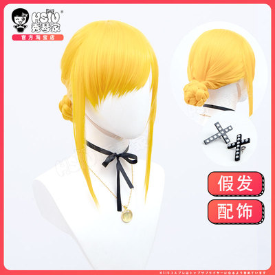 taobao agent Xiuqin's death and black maid cos wigs of Alice bright yellow extended horns cross sheet earrings necklace