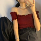 Летний сексуальный трикотажный свитер, футболка, коллекция 2021, в корейском стиле, открытые плечи, популярно в интернете