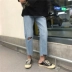 Đầu mùa thu Hàn Quốc phiên bản của lỏng hoang dã net red với các xã hội nữ lỗ jeans không thường xuyên chân rộng chín thẳng quần thời trang trung niên nữ cao cấp  Quần jean